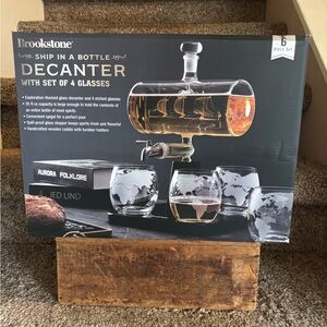 Brookstone Ship in a Bottle Decanter Set - Clear and Gold